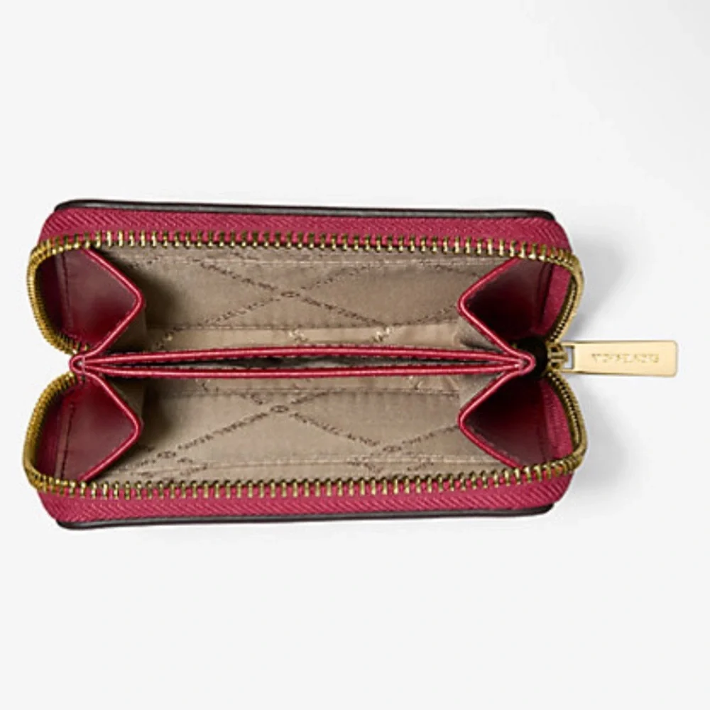 MICHAEL KORS Jet Set Medium Distressed Zip Around Card Case Cherry NWT